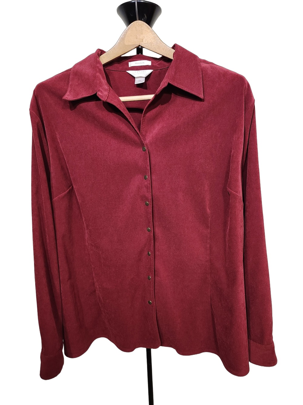 Soprano Women's 2X Burgundy Button Front Long Sleeve Blouse Collared Pockets 277